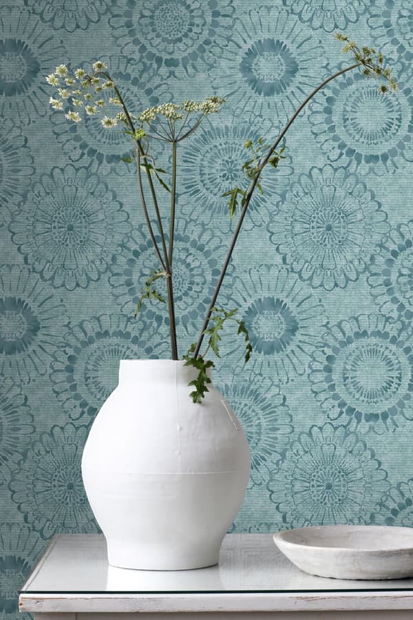 ESTAhome tapet blommor havsgrönt 53 cm x 10,05 m