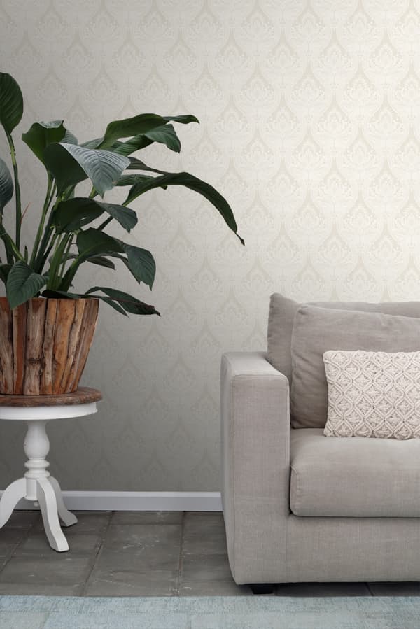ESTAhome tapet barockmönster varmt grått och sandfärgad 53 cm x 10,05 m
