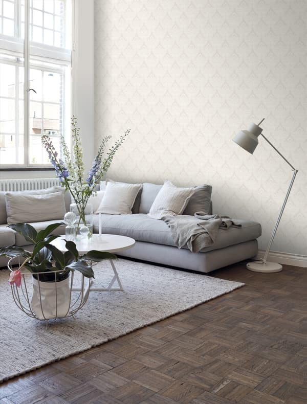 ESTAhome tapet barockmönster varmt grått och sandfärgad 53 cm x 10,05 m