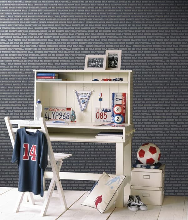ESTAhome tapet alla sporter gråblått 53 cm x 10,05 m