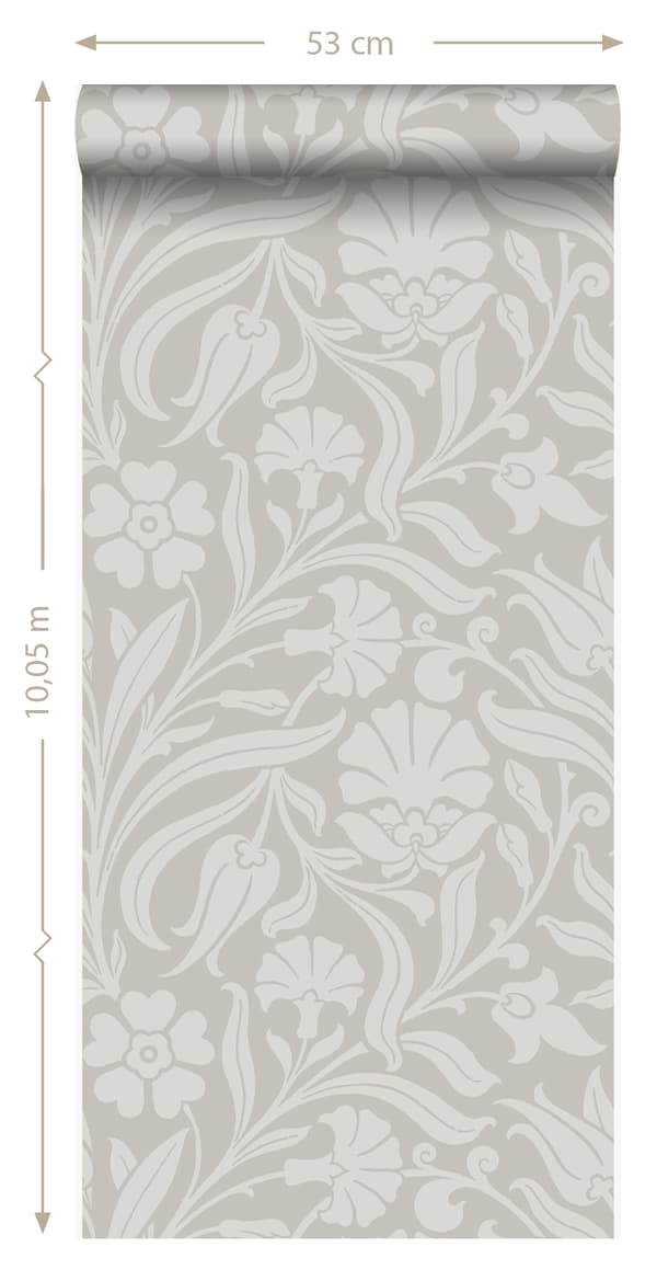 Origin Wallcoverings tapet blommor grått 53 cm x 10,05 m