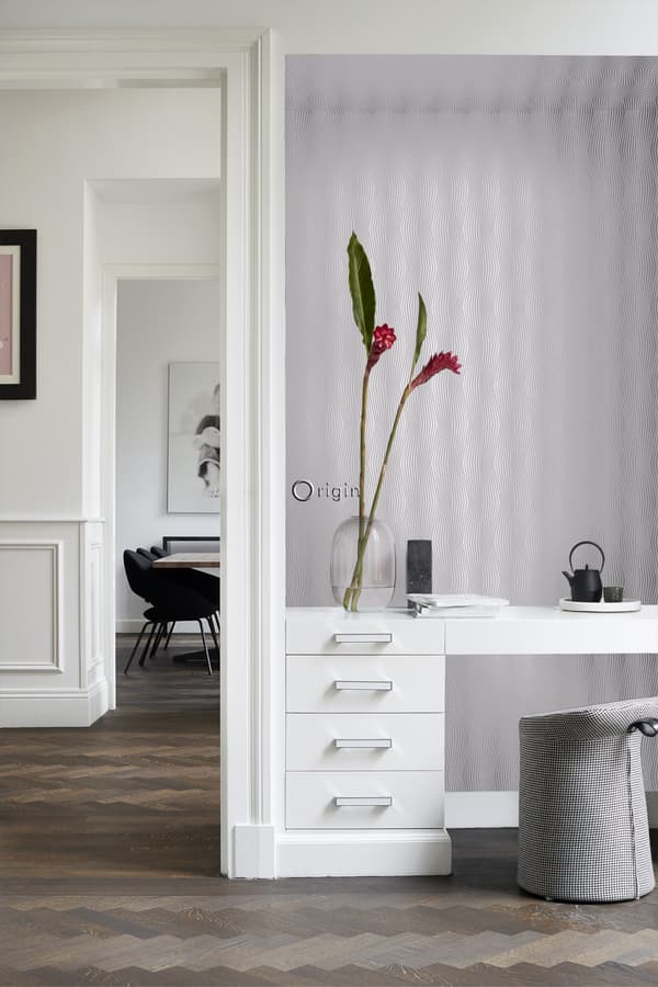 Origin Wallcoverings tapet grafiskt mönster glänsande ljust grålila 53 cm x 10,05 m