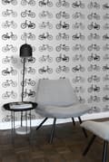 Miniatyrbild 5 av 8: ESTAhome tapet cyklar vitt och svart 53 cm x 10,05 m