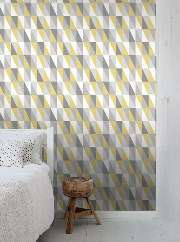 ESTAhome tapet grafiske trekanter okkergult og gråt 53 cm x 10,05 m