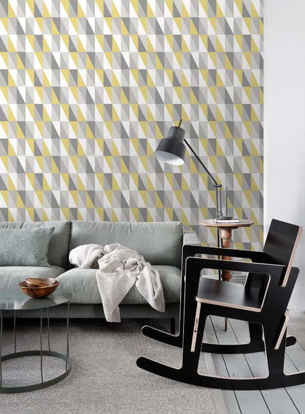 ESTAhome tapet grafiske trekanter okkergult og gråt 53 cm x 10,05 m