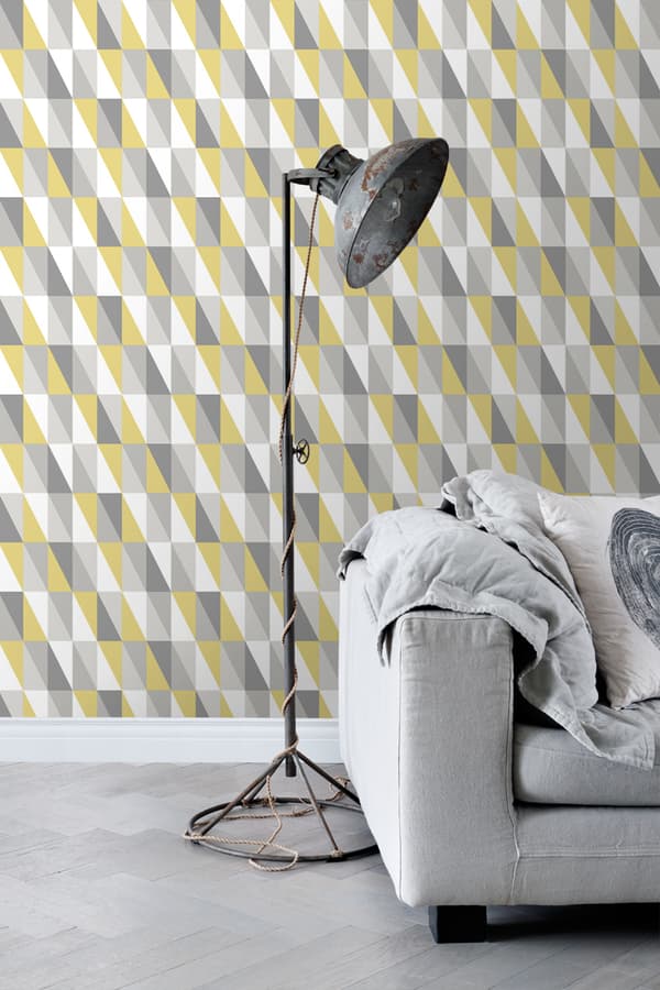 ESTAhome tapet grafiske trekanter okkergult og gråt 53 cm x 10,05 m