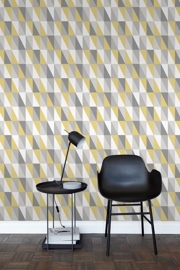 ESTAhome tapet grafiske trekanter okkergult og gråt 53 cm x 10,05 m