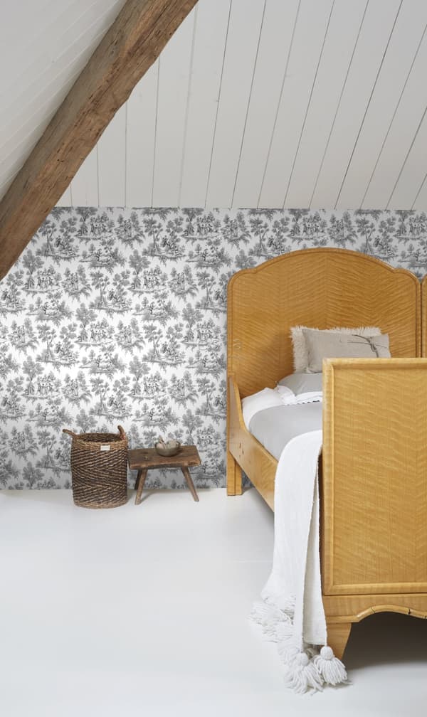 ESTAhome tapet toile de Jouy svart 53 cm x 10,05 m