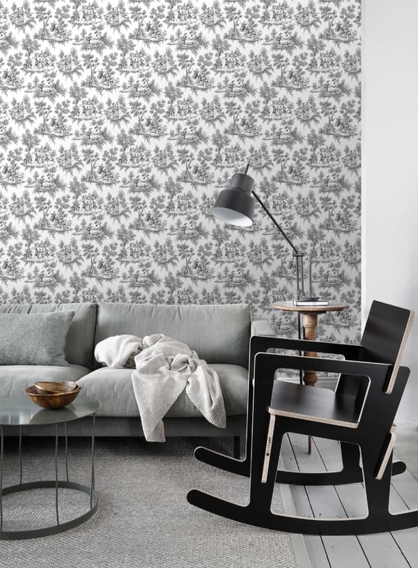ESTAhome tapet toile de Jouy svart 53 cm x 10,05 m