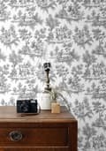 Miniatyrbild 2 av 8: ESTAhome tapet toile de Jouy svart 53 cm x 10,05 m