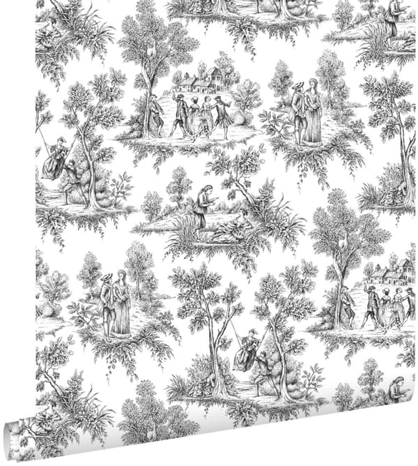 ESTAhome tapet toile de Jouy svart 53 cm x 10,05 m