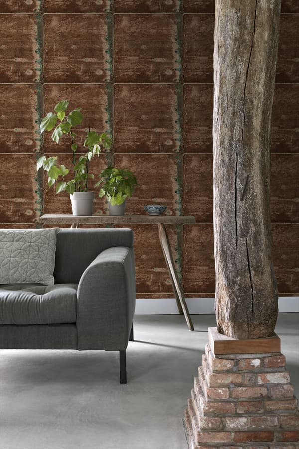 ESTAhome tapet metallplåtar rostbrunt 53 cm x 10,05 m