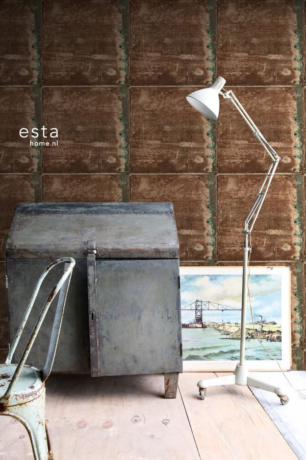 ESTAhome tapet metallplåtar rostbrunt 53 cm x 10,05 m