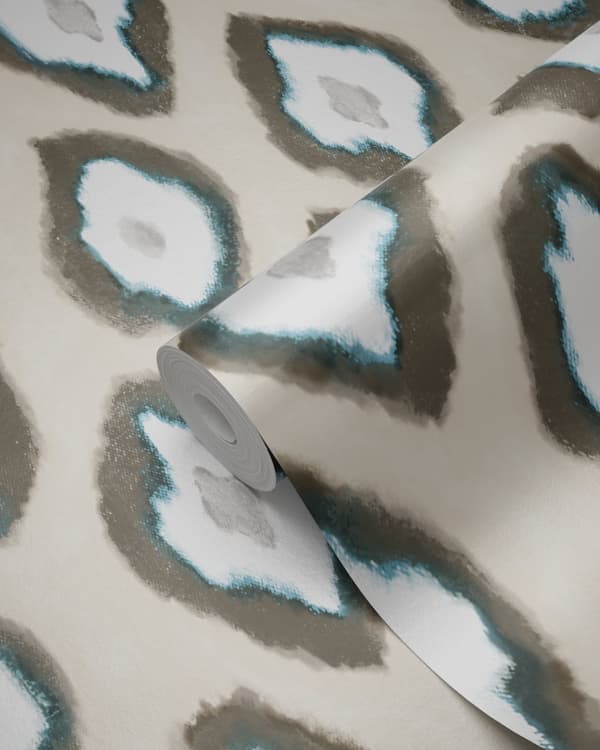 Origin Wallcoverings tapet Ikat beige og turkis 53 cm x 10,05 m
