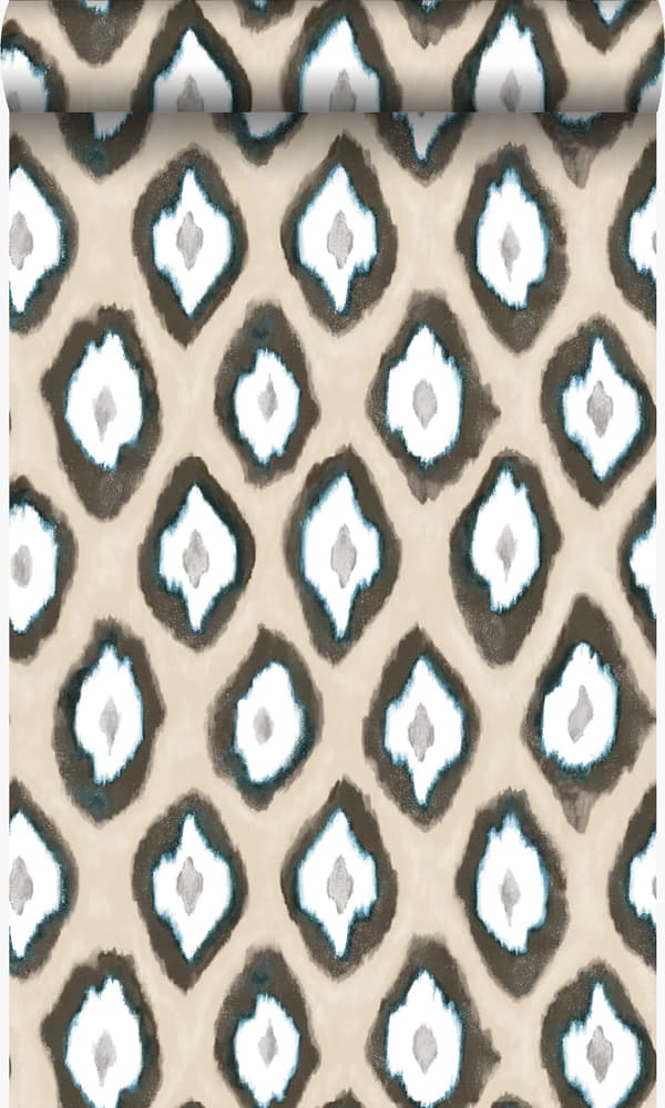 Origin Wallcoverings tapet Ikat beige og turkis 53 cm x 10,05 m