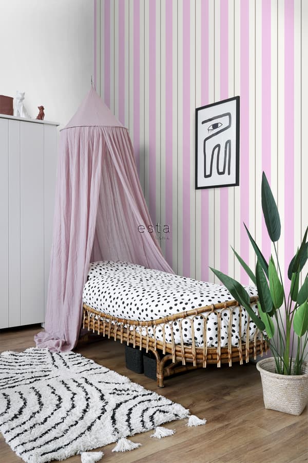 ESTAhome tapet ränder rosa och brunt 53 cm x 10,05 m