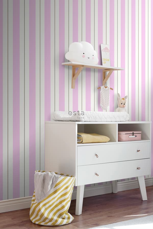ESTAhome tapet ränder rosa och brunt 53 cm x 10,05 m