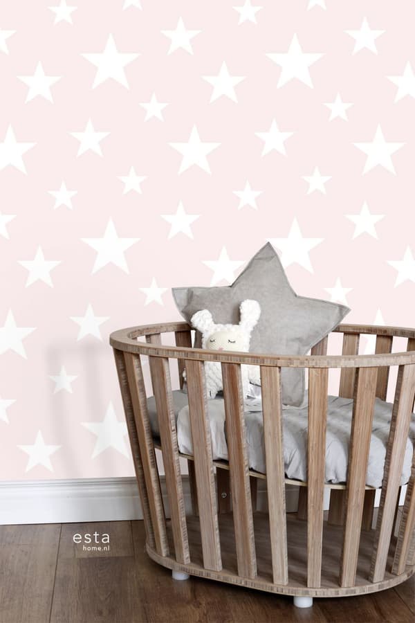 ESTAhome tapet stora och små stjärnor ljusrosa och vitt 53 cm x 10,05 m
