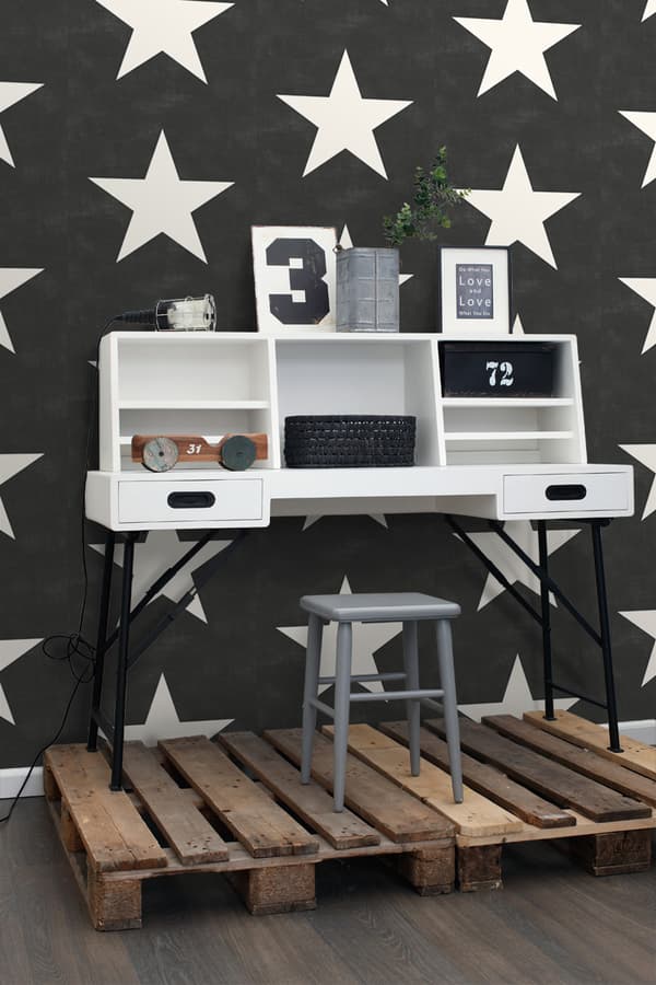 ESTAhome tapet stjärnor svart och vitt 53 cm x 10,05 m
