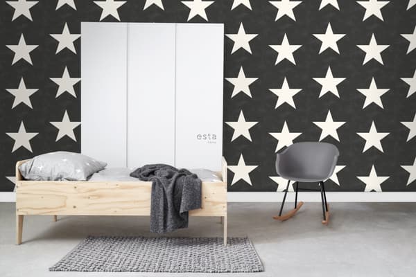 ESTAhome tapet stjärnor svart och vitt 53 cm x 10,05 m