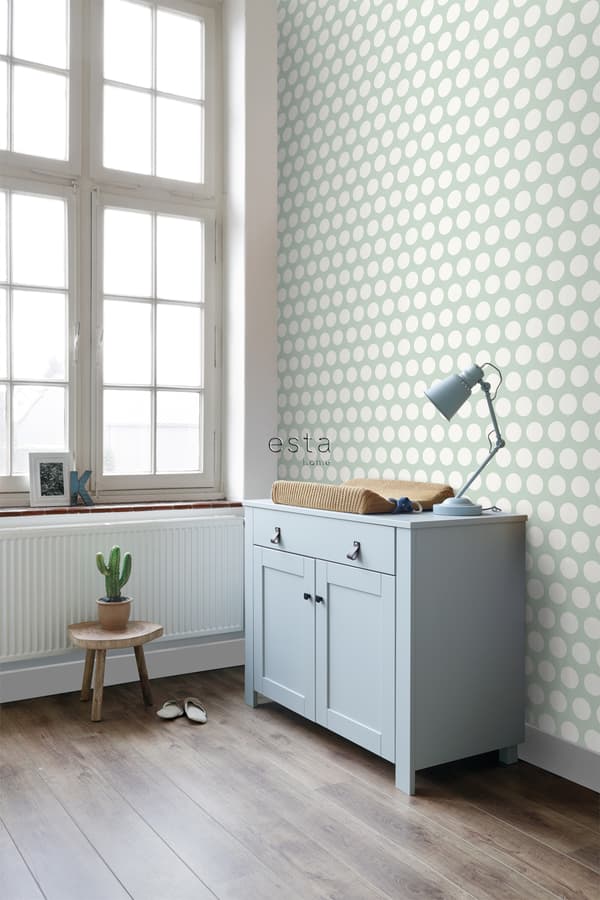ESTAhome tapet prickar mintgrönt och vitt 53 cm x 10,05 m