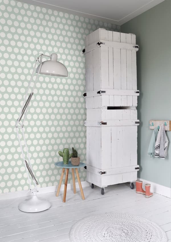 ESTAhome tapet prickar mintgrönt och vitt 53 cm x 10,05 m