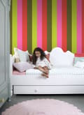 Miniatyrbild 2 av 6: ESTAhome tapet ränder limegrönt och rosa 53 cm x 10,05 m