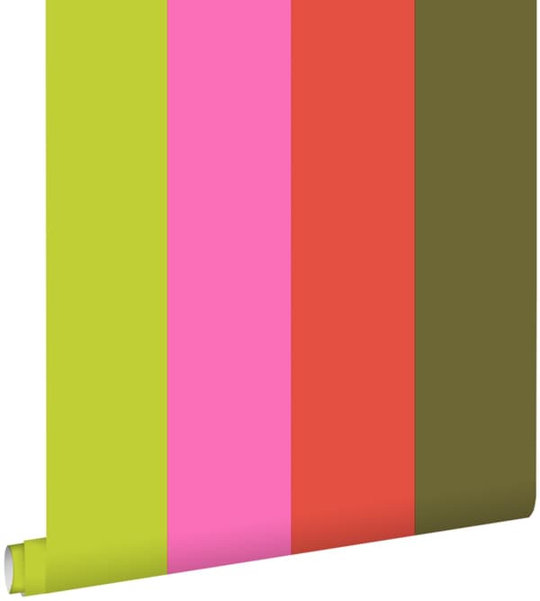 ESTAhome tapet ränder limegrönt och rosa 53 cm x 10,05 m