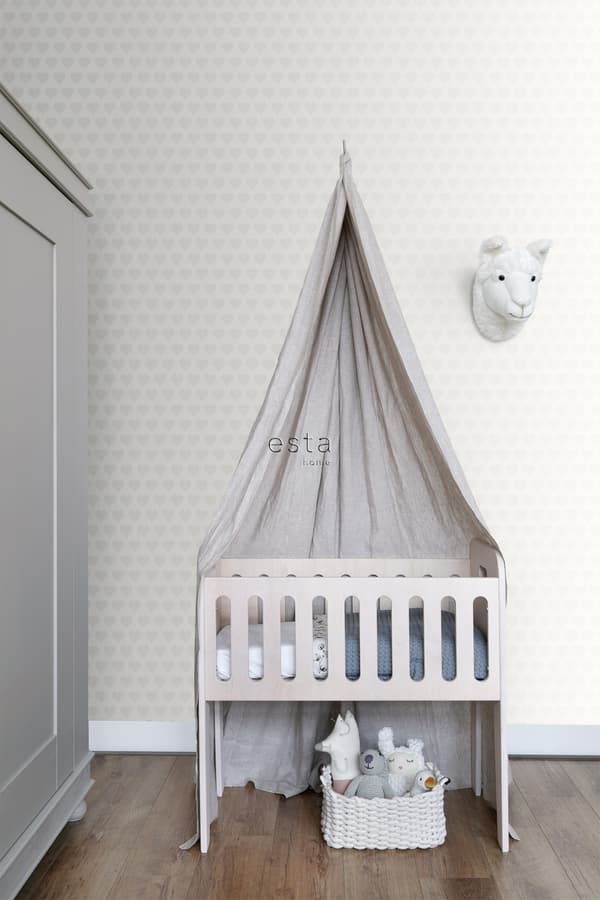 ESTAhome tapet hjärtan vitt och silver 53 cm x 10,05 m
