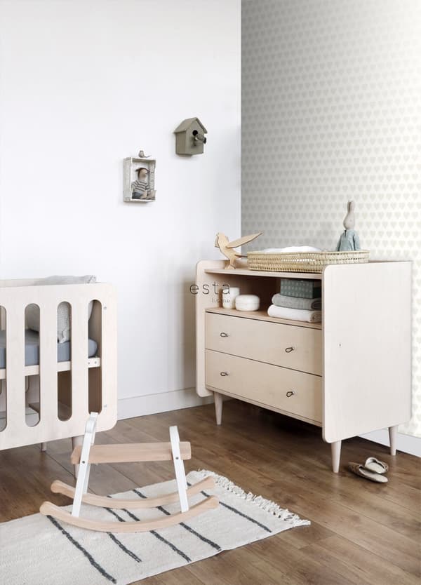ESTAhome tapet hjärtan vitt och silver 53 cm x 10,05 m