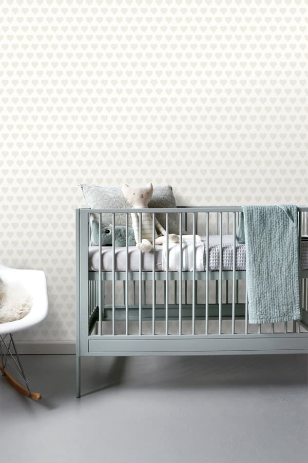 ESTAhome tapet hjärtan vitt och silver 53 cm x 10,05 m