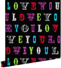 Miniatyrbild 1 av 4: ESTAhome tapet love you - citat mångfärgat på svart 53 cm x 10,05 m