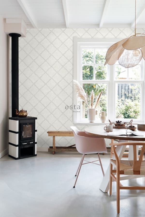 ESTAhome tapet orientalisk berbermatta varm ljusgrått och matt vitt 53 cm x 10,05 m