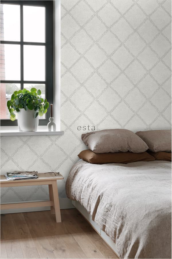 ESTAhome tapet orientalisk berbermatta varm ljusgrått och matt vitt 53 cm x 10,05 m