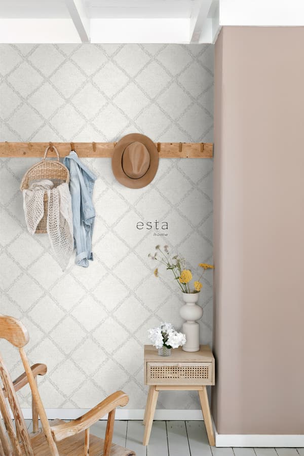 ESTAhome tapet orientalisk berbermatta varm ljusgrått och matt vitt 53 cm x 10,05 m