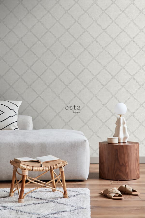 ESTAhome tapet orientalisk berbermatta varm ljusgrått och matt vitt 53 cm x 10,05 m