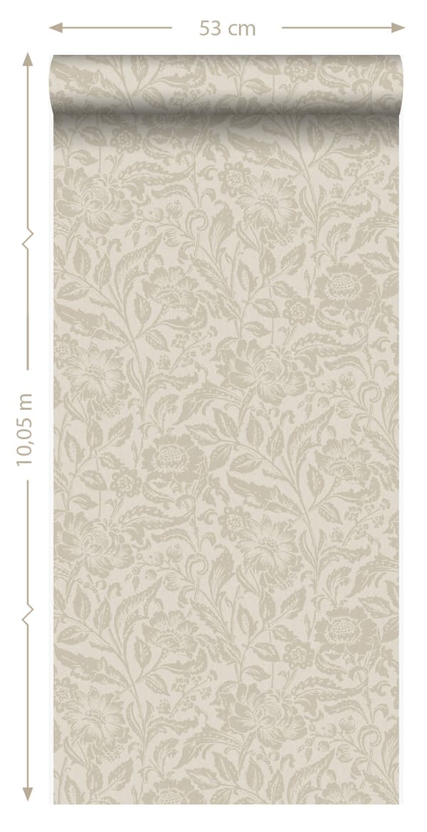 Origin Wallcoverings tapet blommor mörkbeige - 347024 - 53 cm x 10,05 m