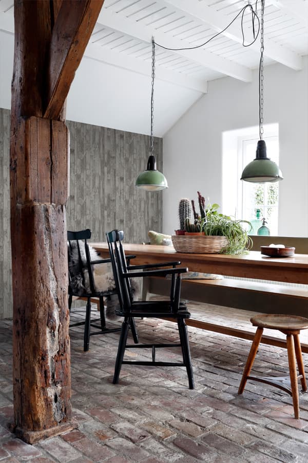 ESTAhome tapet vintage træplanker af genbrugt træ muldvarpegråligt 53 cm x 10,05 m