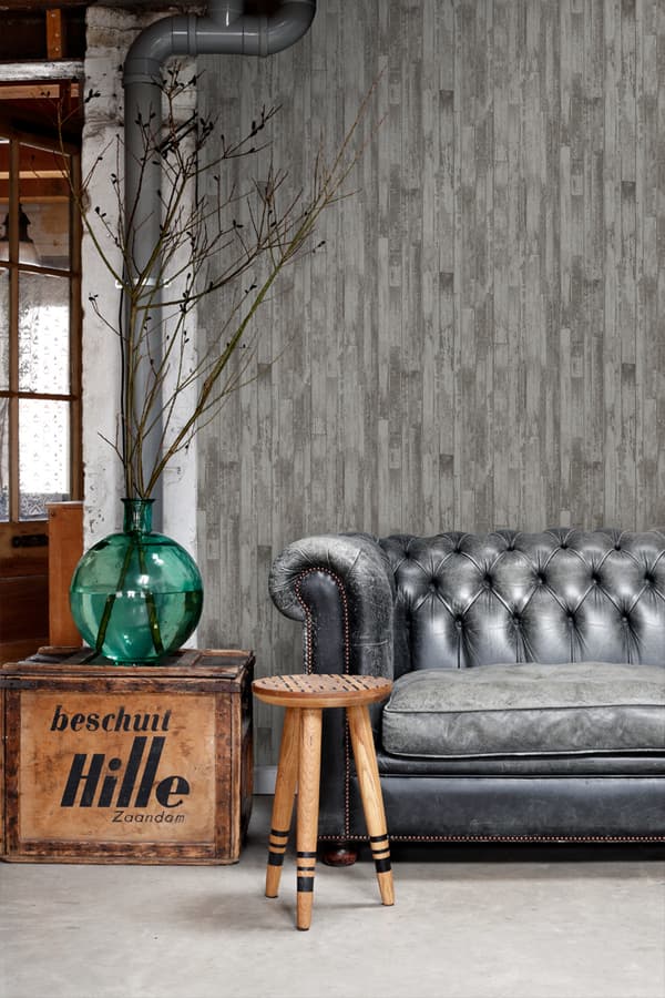ESTAhome tapet vintage træplanker af genbrugt træ muldvarpegråligt 53 cm x 10,05 m
