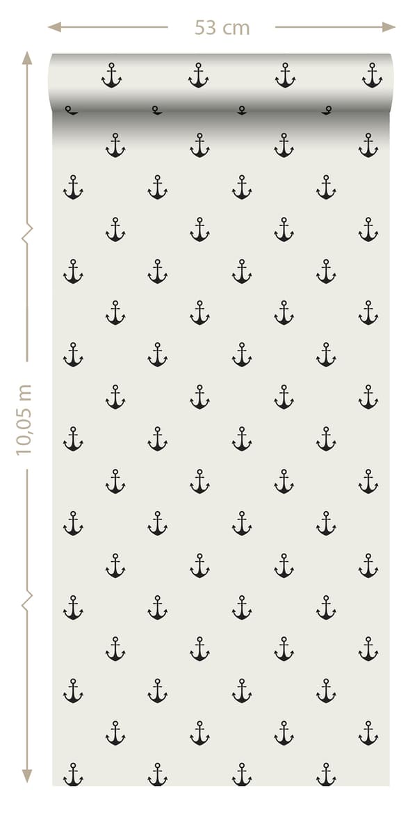 ESTAhome tapet ankare beige och svart 0,53 x 10,05 m