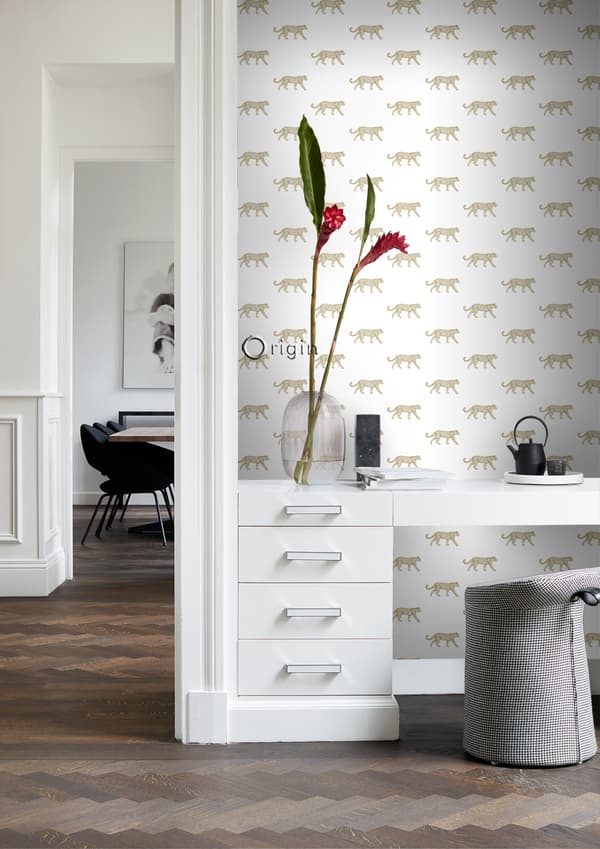 Origin Wallcoverings tapet pantrar vitt och guld 0,53 x 10,05 m
