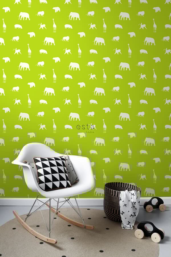 ESTAhome tapet djur limegrönt 53 cm x 10,05 m
