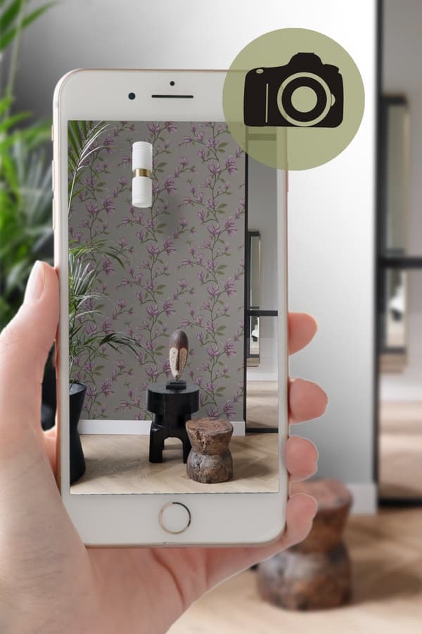 Origin Wallcoverings tapet magnolia mullvadsgrått och aubergine 53 cm x 10,05 m