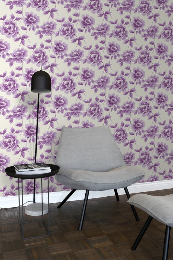 ESTAhome tapet akvarellmålade rosor lila 53 cm x 10,05 m