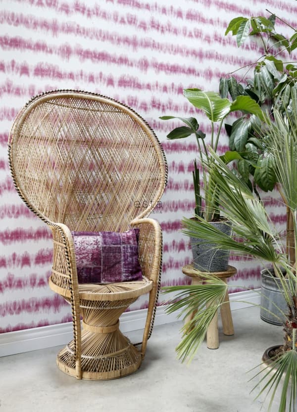 ESTAhome tapet horisontella shibori batikränder intensivt fuchsiarosa och matt vitt 53 cm x 10,05 m