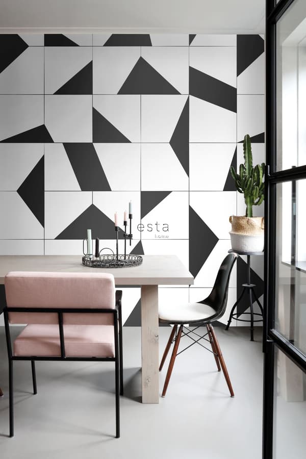 ESTAhome fototapet motiv med kakelplattor svart och vitt 200 x 279 cm