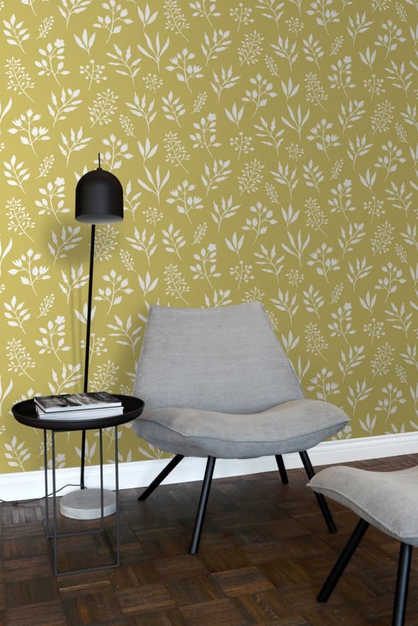 ESTAhome tapet blomstermønster i skandinavisk stil okkergult 0,53 x 10,05 m