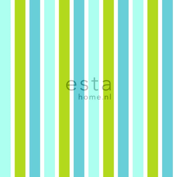 ESTAhome tapet vertikala ränder turkost, limegrönt och vitt 53 cm x 10,05 m