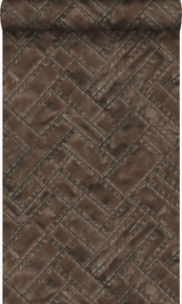 Origin Wallcoverings tapet metallplåtar med nitar i fiskbensmönster rostbrunt 53 cm x 10,05 m