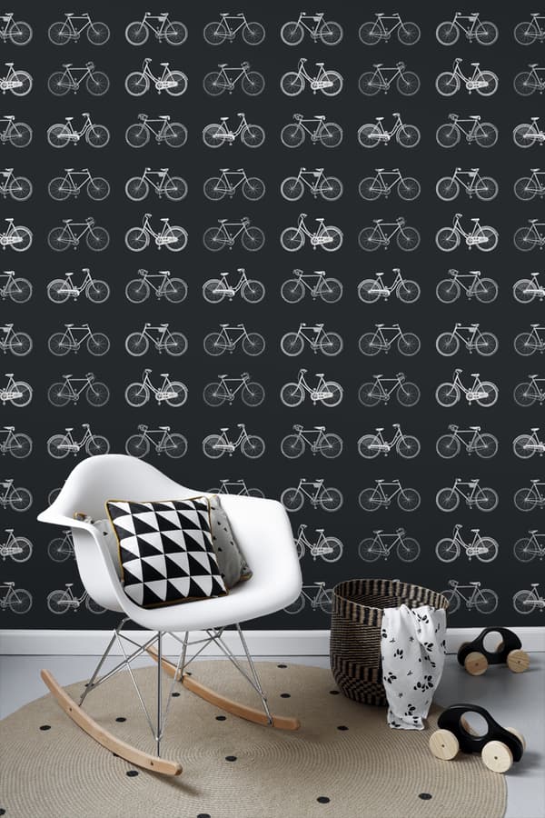 ESTAhome tapet cykler sort og hvidt 53 cm x 10,05 m